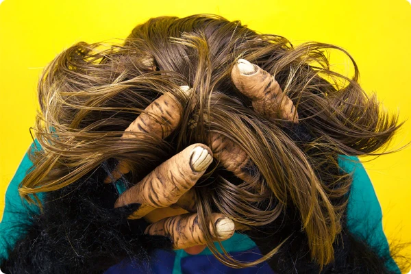 A stressed man holding his head in his hands as the Sunday Scaries set in