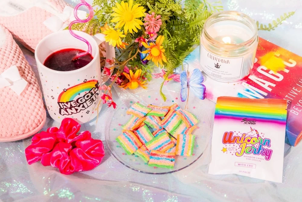An photo of Sunday Scaries along with some homemade weed gummies showing how to make weed gummies
