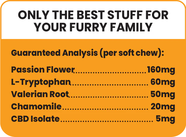 Calming Treats for Dogs Nutrition Label