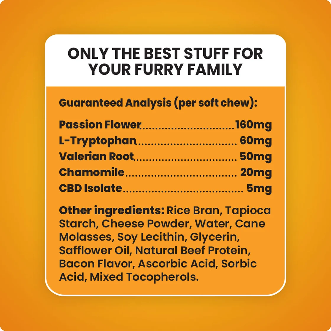 The full ingredient list for Sunday Scaries Calming Dog Treats