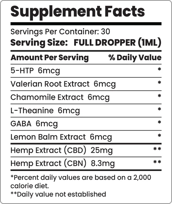 CBD Oil for Sleep Nutrition Label