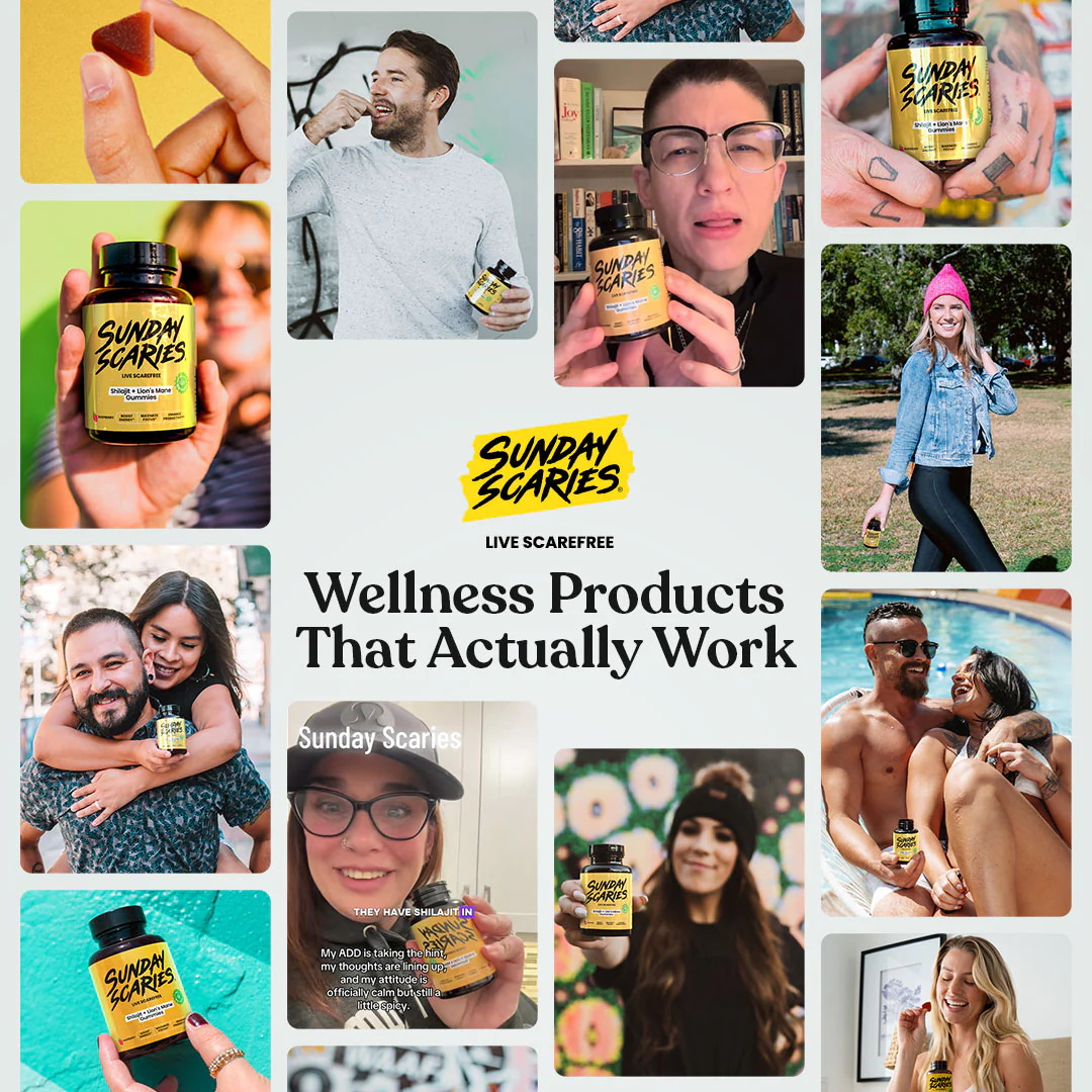 Social proof showing customers using our Shilajit gummies in different situations. 