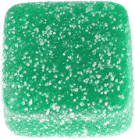 A bluish green delta-9 square gummy with sugar coating