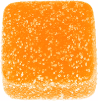 An orange delta-9 square gummy with sugar coating