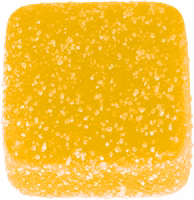 A yellow delta-9 square gummy with sugar coating